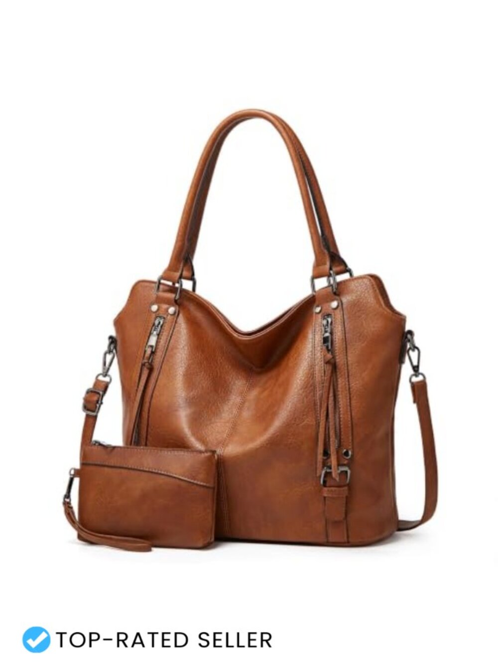 Large Vegan Leather Tote Shoulder Bag with Coin Purse
